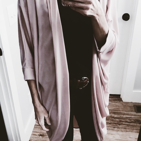 Sweaters - brushed pink duster kimono